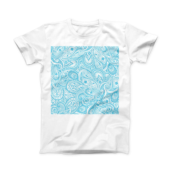 The Light Blue Paisley Floral ink-Fuzed Front Spot Graphic Unisex Soft-Fitted Tee Shirt