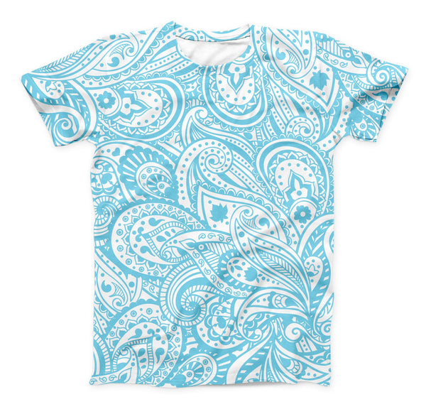 The Light Blue Paisley Floral ink-Fuzed Unisex All Over Full-Printed Fitted Tee Shirt
