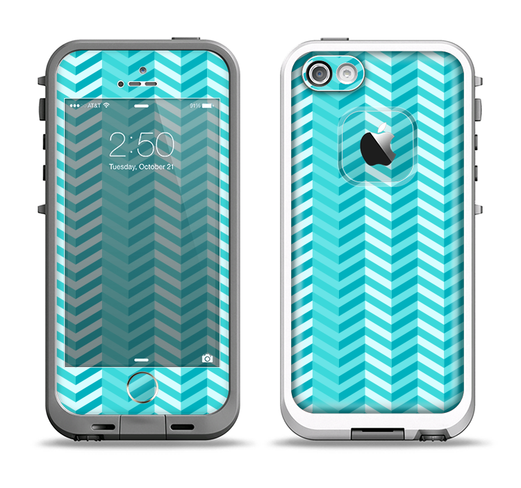 The Light Blue Thin Lined Zigzag Pattern Apple iPhone 5-5s LifeProof Fre Case Skin Set