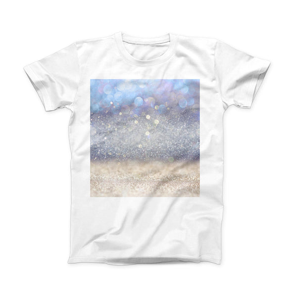 The Light Blue and Tan Unfocused Orbs of Light ink-Fuzed Front Spot Graphic Unisex Soft-Fitted Tee Shirt