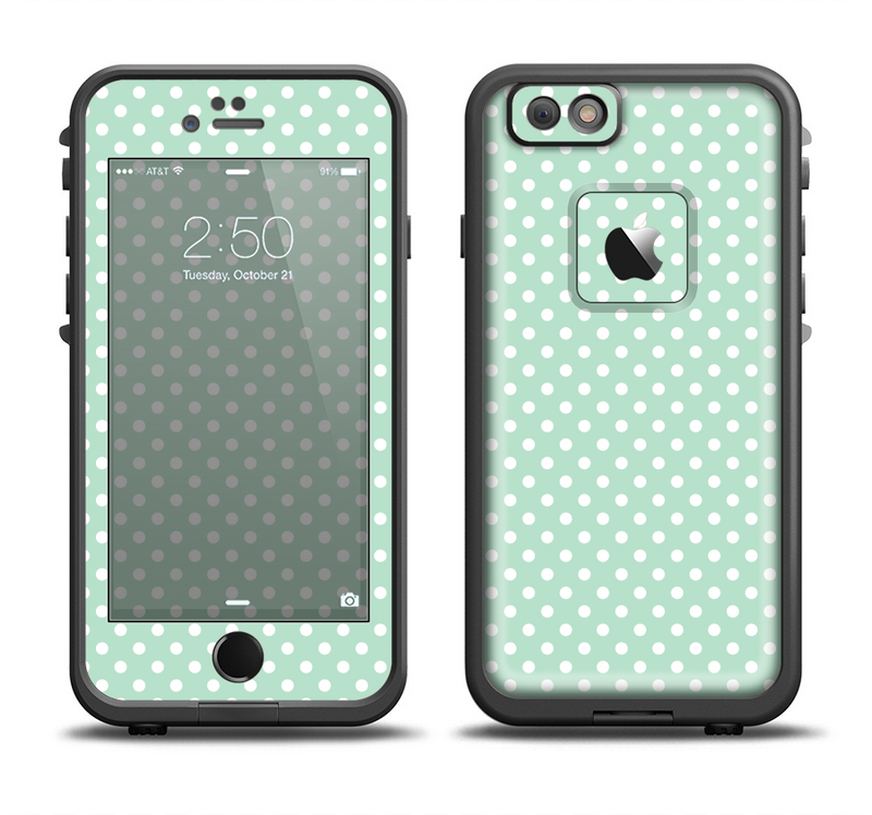 The Light Green with White Polkadots Apple iPhone 6/6s LifeProof Fre Case Skin Set