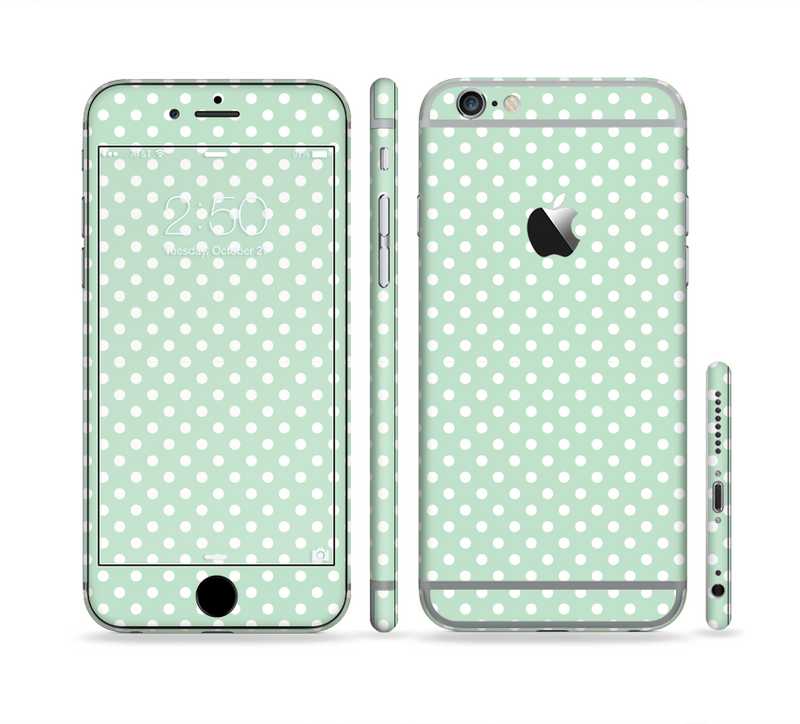 The Light Green with White Polkadots Sectioned Skin Series for the Apple iPhone 6/6s Plus