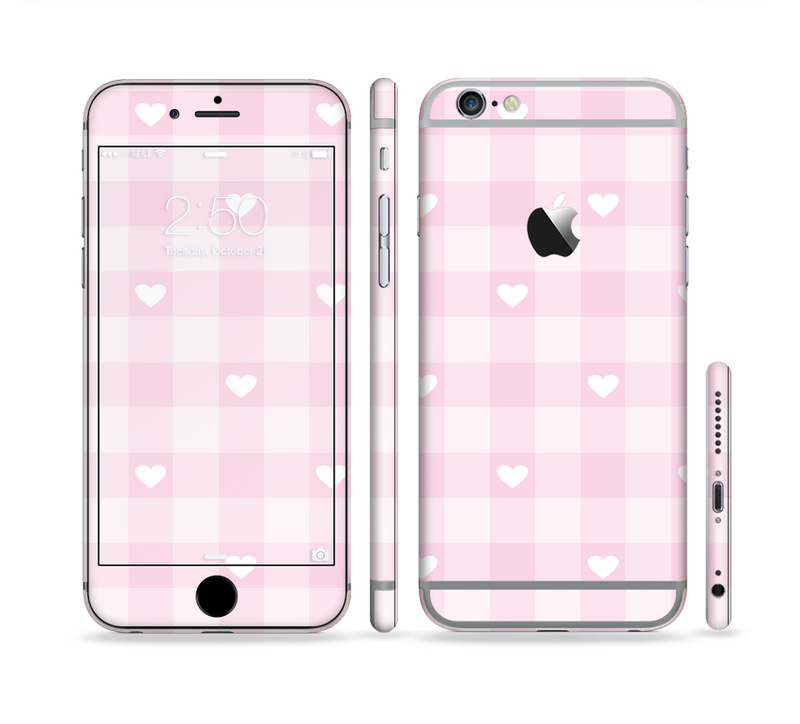 The Light Pink Heart Plaid Sectioned Skin Series for the Apple iPhone 6/6s Plus