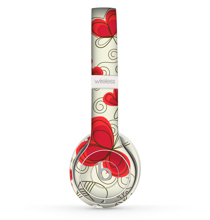 The Light Tan With Red Accented Flower Petals Skin Set for the Beats by Dre Solo 2 Wireless Headphones