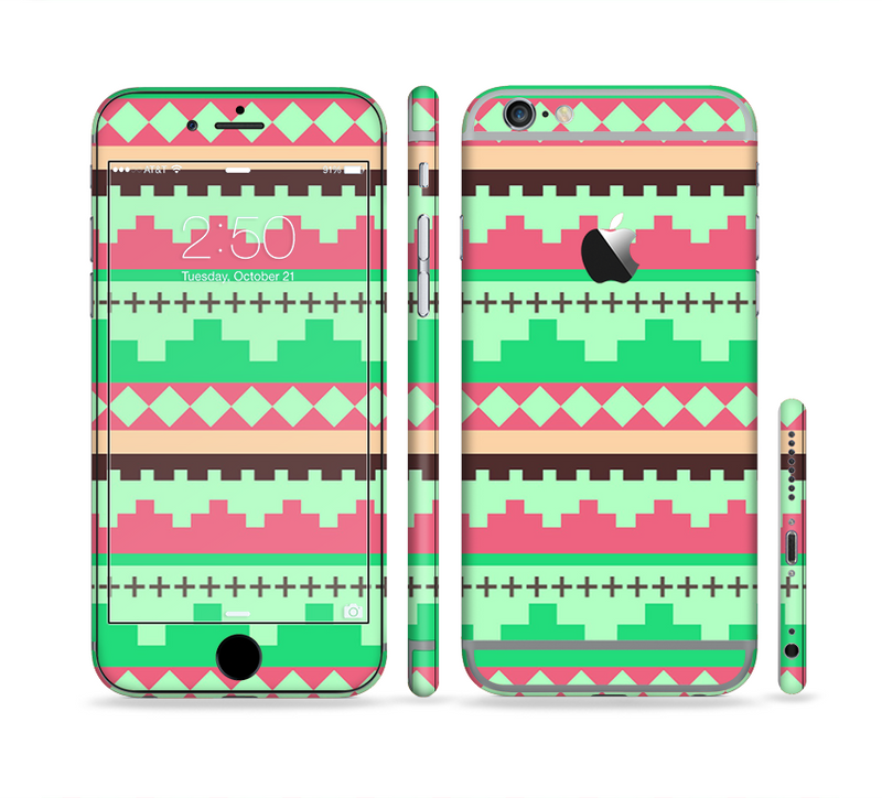 The Lime Green & Coral Tribal Ethic Geometric Pattern Sectioned Skin Series for the Apple iPhone 6/6s