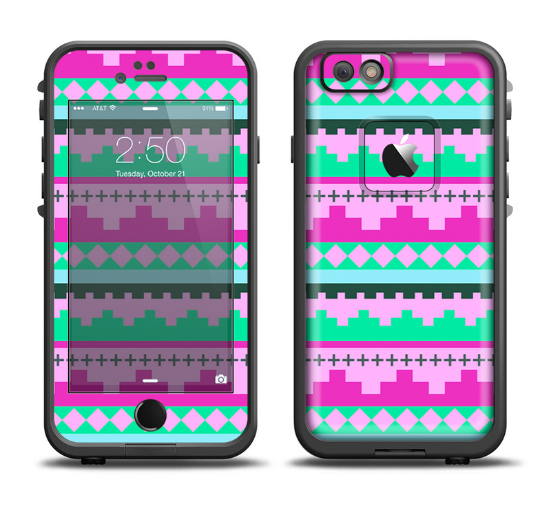 The Lime Green & Purple Tribal Ethic Geometric Pattern Apple iPhone 6/6s LifeProof Fre Case Skin Set
