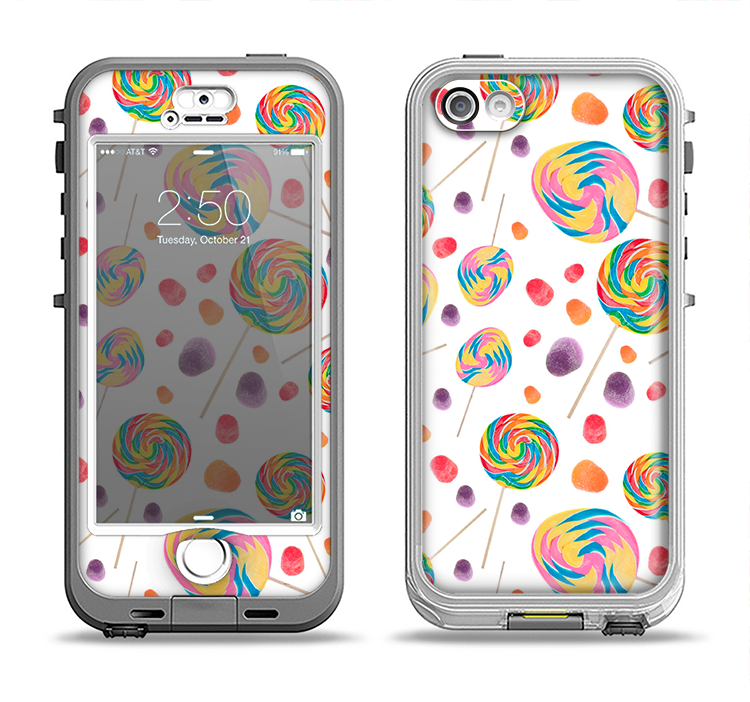 The Lollipop Candy Pattern Apple iPhone 5-5s LifeProof Nuud Case Skin Set