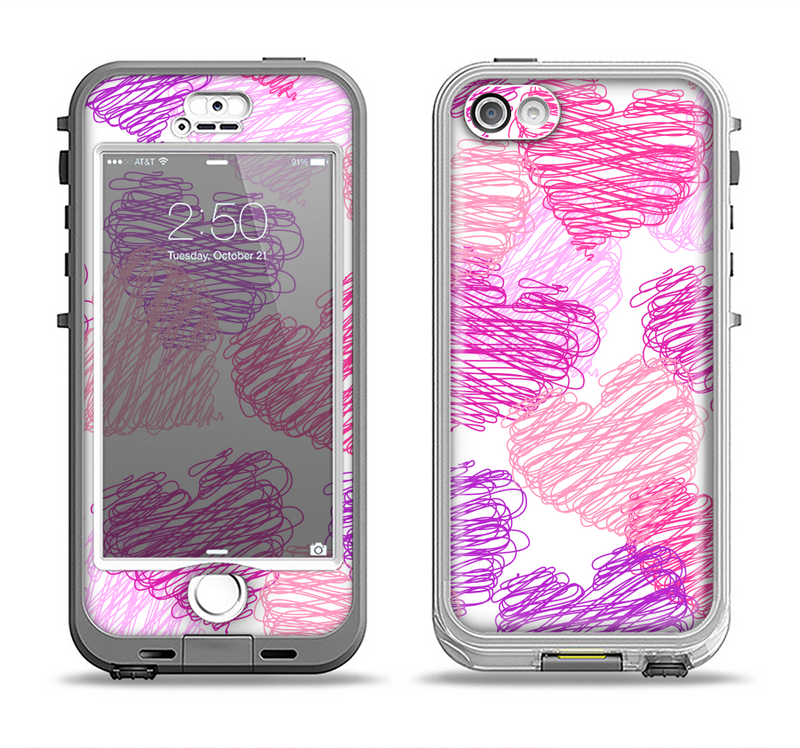 The Loopy Pink and Purple Hearts Apple iPhone 5-5s LifeProof Nuud Case Skin Set
