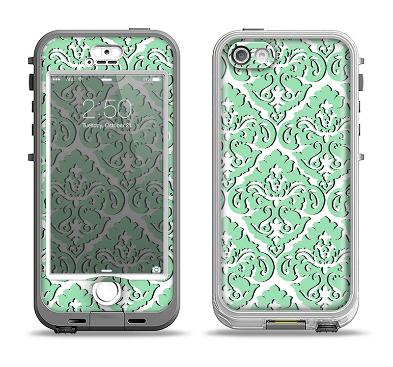 The Mint & White Delicate Pattern Apple iPhone 5-5s LifeProof Nuud Case Skin Set