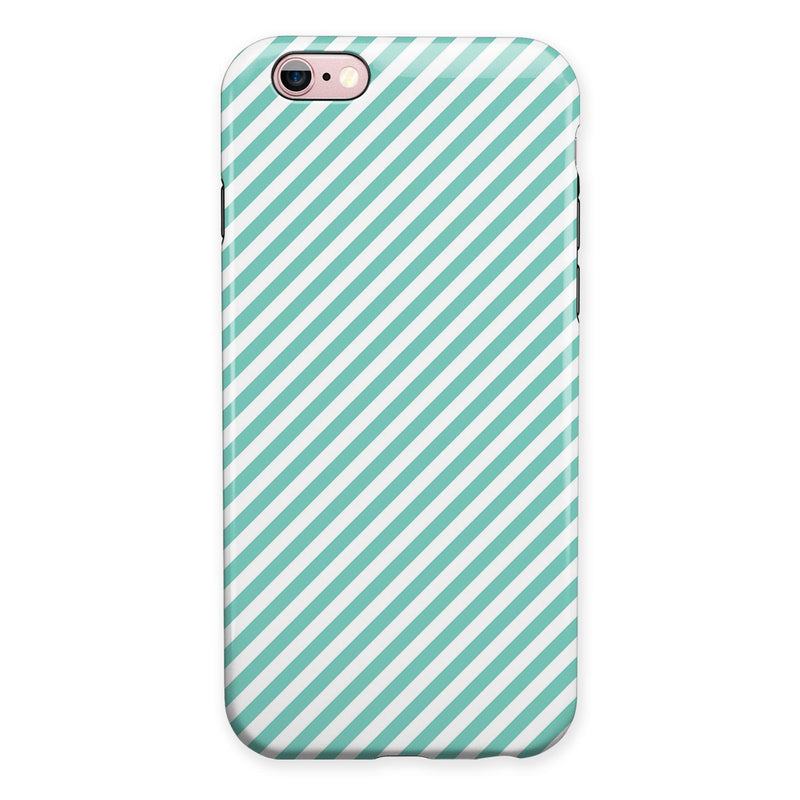 The Mint and White Vertical Stripes iPhone 6/6s or 6/6s Plus 2-Piece Hybrid INK-Fuzed Case
