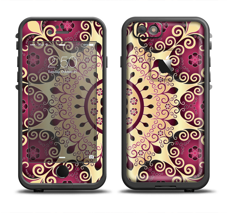 The Mirrored Gold & Purple Elegance Apple iPhone 6/6s LifeProof Fre Case Skin Set