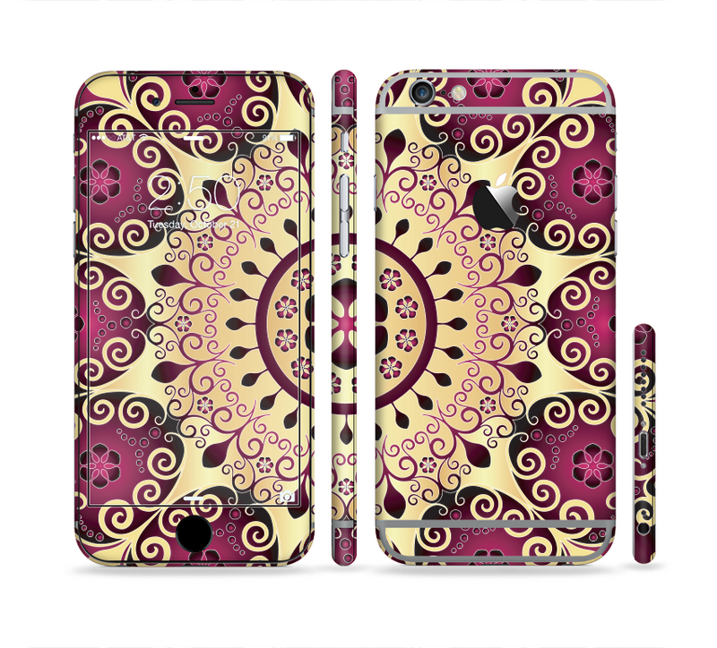 The Mirrored Gold & Purple Elegance Sectioned Skin Series for the Apple iPhone 6/6s
