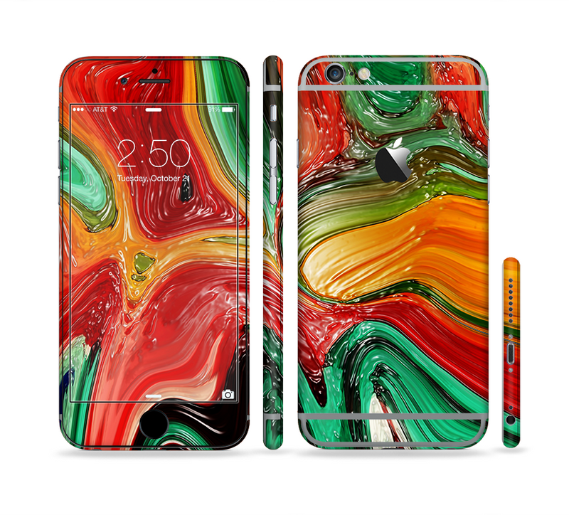The Mixed Orange & Green Paint Sectioned Skin Series for the Apple iPhone 6/6s Plus