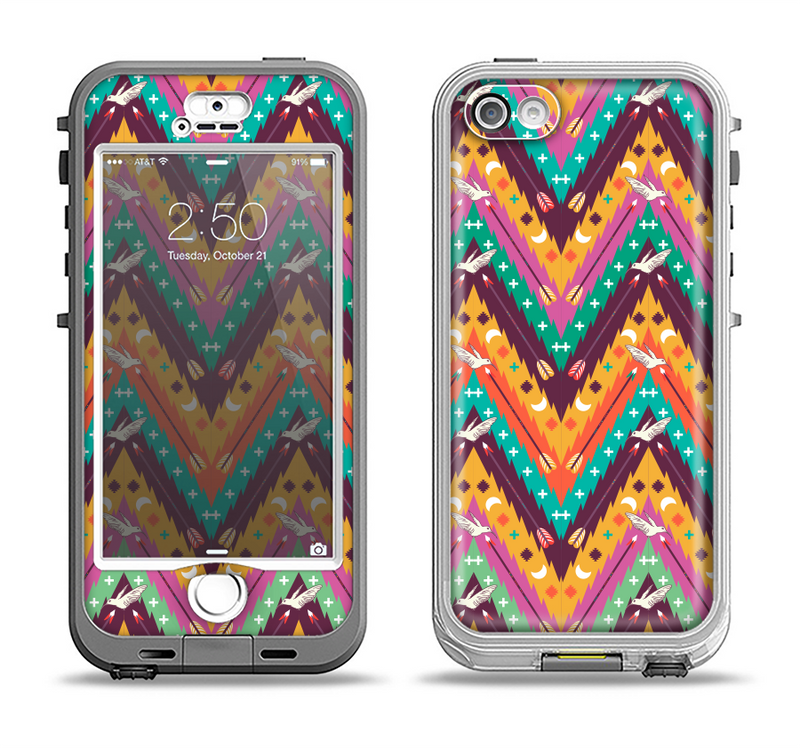 The Modern Colorful Abstract Chevron Design Apple iPhone 5-5s LifeProof Nuud Case Skin Set