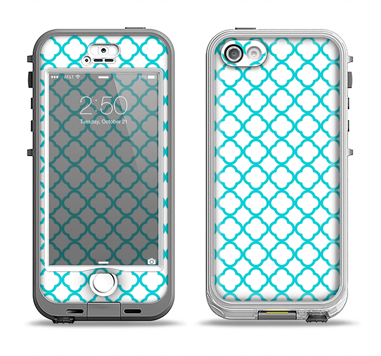 The Moracan Teal on White Apple iPhone 5-5s LifeProof Nuud Case Skin Set