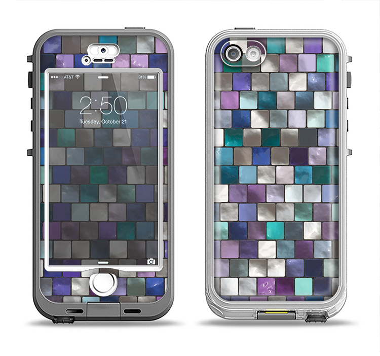 The Mosaic Purple and Green Vivid Tiles V4 Apple iPhone 5-5s LifeProof Nuud Case Skin Set