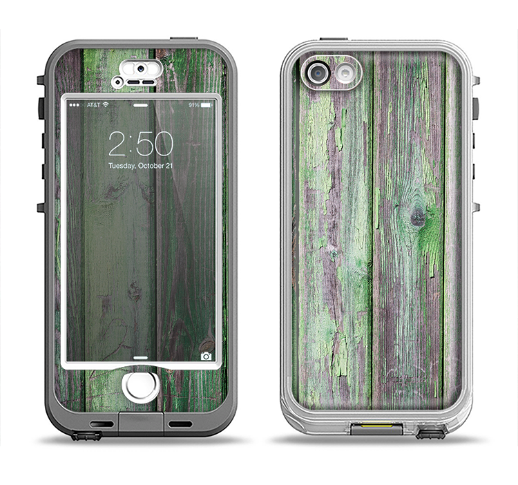The Mossy Green Wooden Planks Apple iPhone 5-5s LifeProof Nuud Case Skin Set
