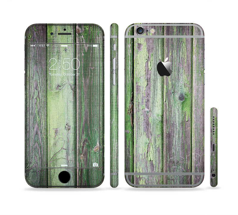 The Mossy Green Wooden Planks Sectioned Skin Series for the Apple iPhone 6/6s Plus