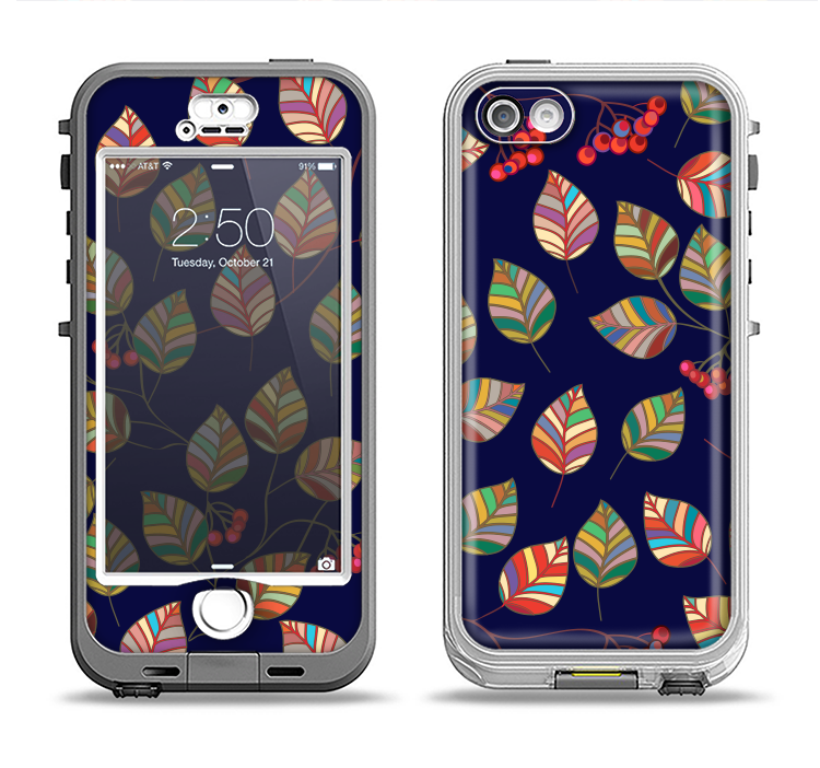 The Multicolored Leaves Pattern v32 Apple iPhone 5-5s LifeProof Nuud Case Skin Set
