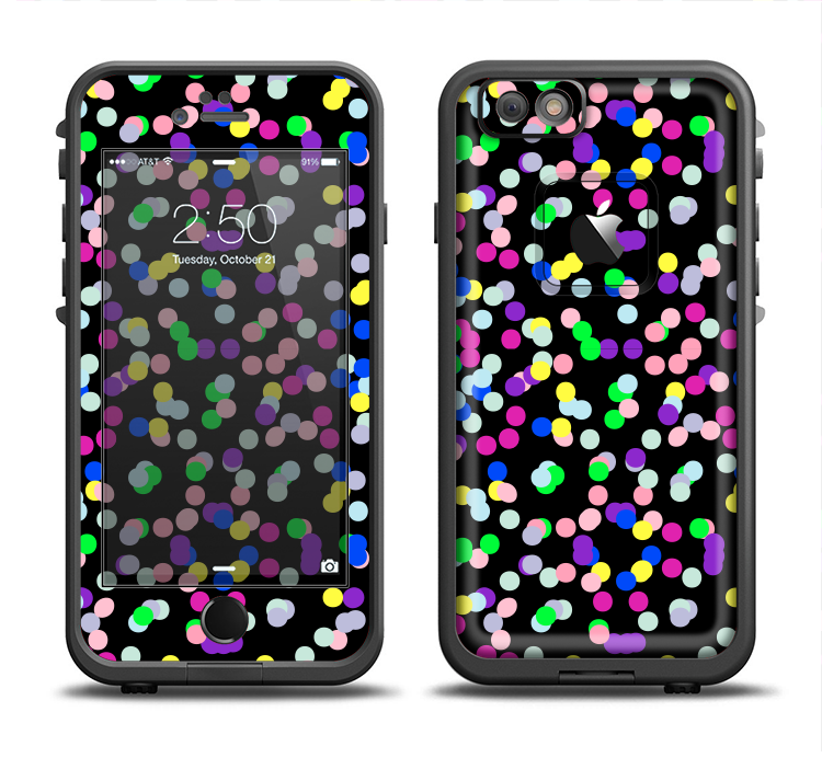 The Multicolored Polka with Black Background Apple iPhone 6/6s LifeProof Fre Case Skin Set