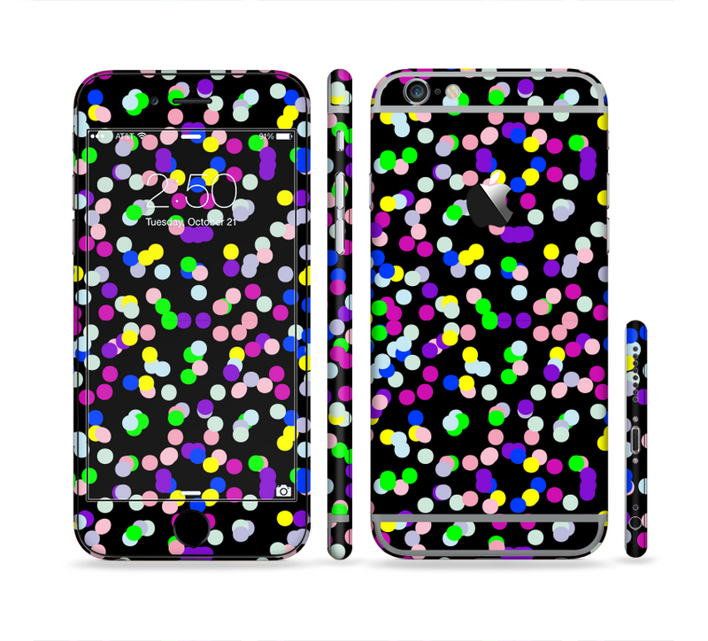 The Multicolored Polka with Black Background Sectioned Skin Series for the Apple iPhone 6/6s Plus