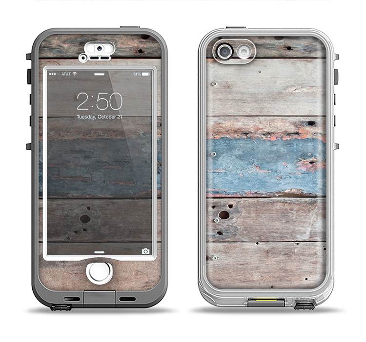 The Multicolored Tinted Wooden Planks Apple iPhone 5-5s LifeProof Nuud Case Skin Set