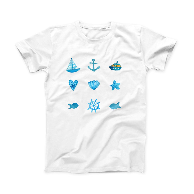 The Nautical Watercolor Pattern ink-Fuzed Front Spot Graphic Unisex Soft-Fitted Tee Shirt