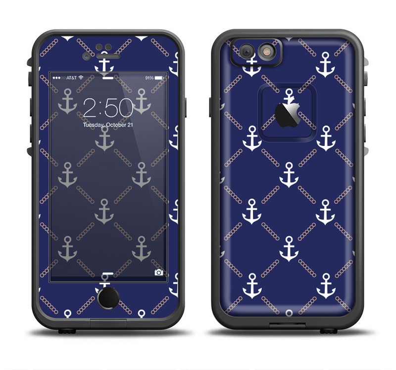 The Navy Blue & White Seamless Anchor Pattern Apple iPhone 6/6s LifeProof Fre Case Skin Set
