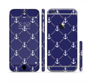 The Navy Blue & White Seamless Anchor Pattern Sectioned Skin Series for the Apple iPhone 6/6s