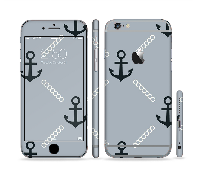 The Navy & Gray Vintage Solid Color Anchor Linked Sectioned Skin Series for the Apple iPhone 6/6s Plus