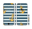The Navy Striped with Gold Anchors Sectioned Skin Series for the Apple iPhone 6/6s Plus