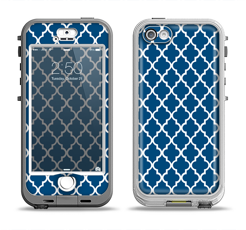 The Navy & White Seamless Morocan Pattern Apple iPhone 5-5s LifeProof Nuud Case Skin Set