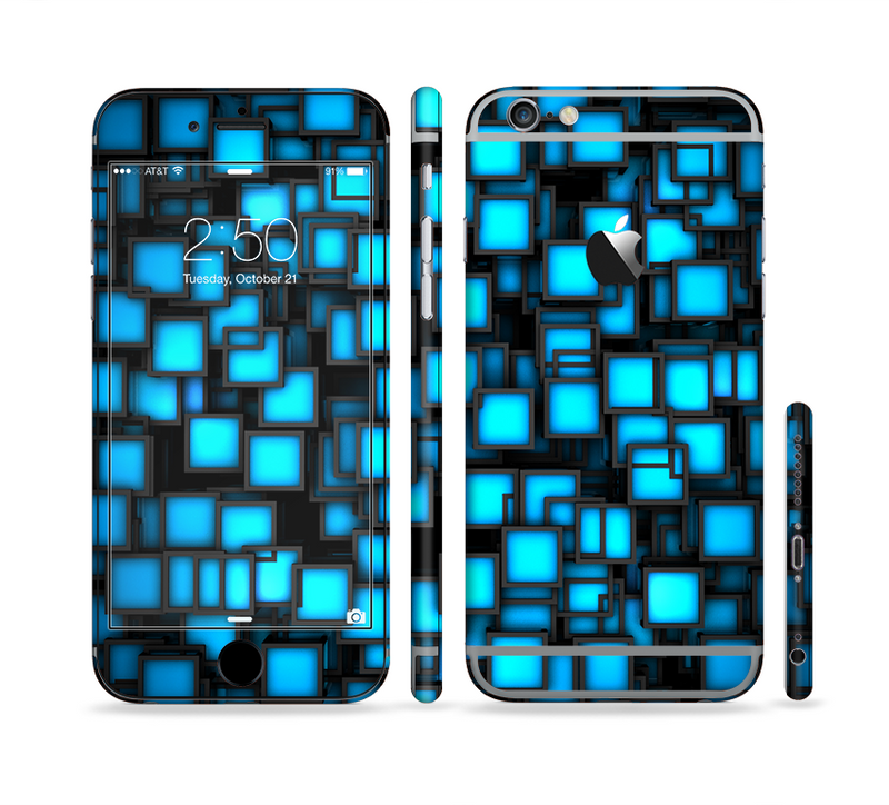The Neon Blue Abstract Cubes Sectioned Skin Series for the Apple iPhone 6/6s