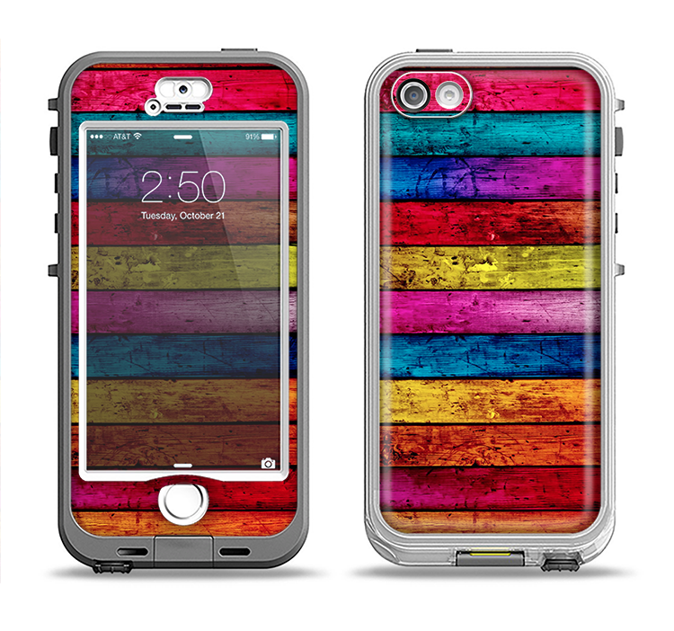 The Neon Color Wood Planks Apple iPhone 5-5s LifeProof Nuud Case Skin Set