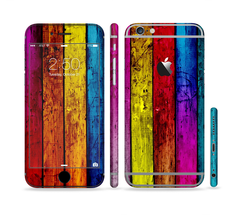 The Neon Color Wood Planks Sectioned Skin Series for the Apple iPhone 6/6s Plus