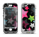 The Neon Highlighted Polka Stars On Black Apple iPhone 5-5s LifeProof Nuud Case Skin Set