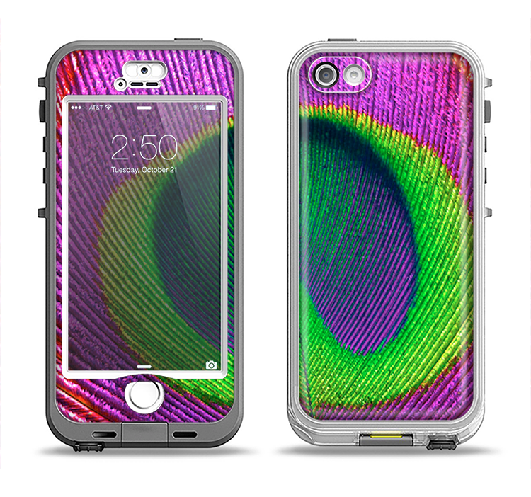 The Neon Peacock Feather Apple iPhone 5-5s LifeProof Nuud Case Skin Set