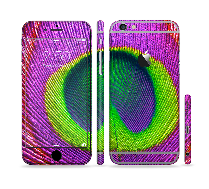 The Neon Peacock Feather Sectioned Skin Series for the Apple iPhone 6/6s