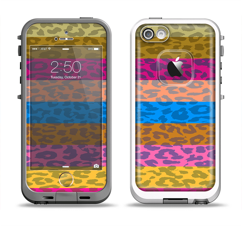 The Neon Striped Cheetah Animal Print Apple iPhone 5-5s LifeProof Fre Case Skin Set