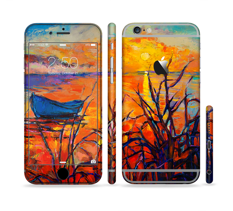 The Oil Pastel Lake Sunset Sectioned Skin Series for the Apple iPhone 6/6s Plus