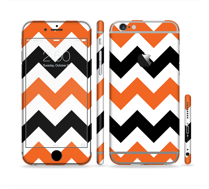 The Orange & Black Chevron Pattern Sectioned Skin Series for the Apple iPhone 6/6s
