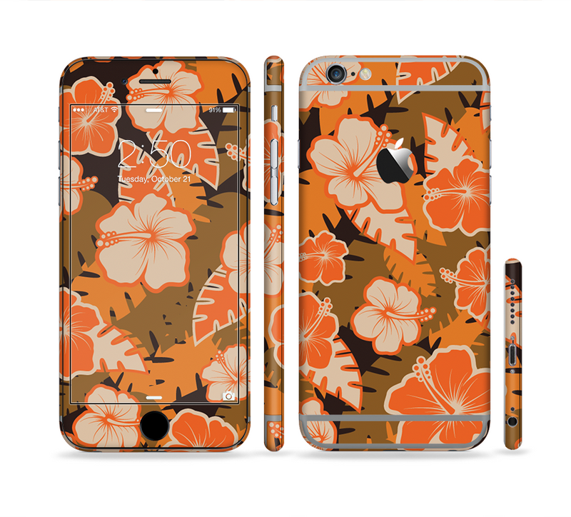 The Orange & Black Hawaiian Floral Pattern V4 Sectioned Skin Series for the Apple iPhone 6/6s Plus