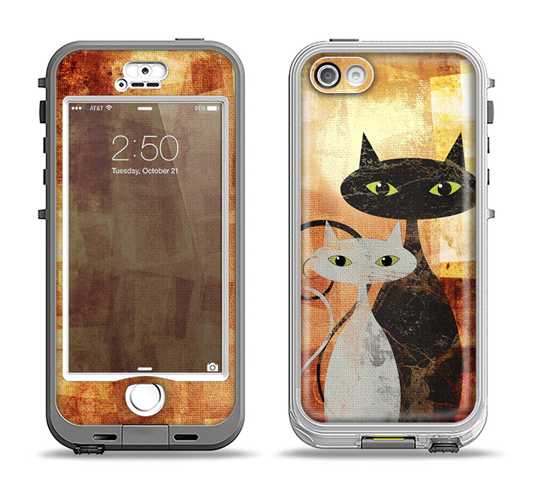 The Orange Grungy Textured Cat Apple iPhone 5-5s LifeProof Nuud Case Skin Set