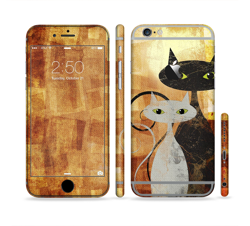 The Orange Grungy Textured Cat Sectioned Skin Series for the Apple iPhone 6/6s Plus