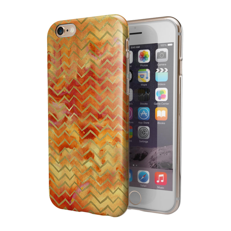 The Orange Grungy Watercolors with Chevron iPhone 6/6s or 6/6s Plus 2-Piece Hybrid INK-Fuzed Case