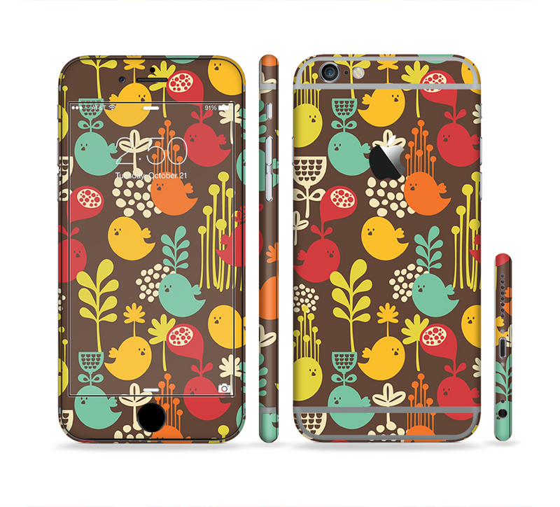 The Orange & Red Cute Vector Birds Sectioned Skin Series for the Apple iPhone 6/6s Plus