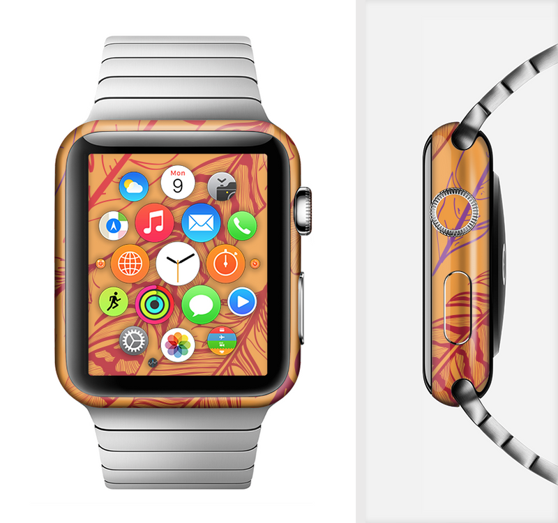 The Orange and Red Vector Feathers Full-Body Skin Set for the Apple Watch