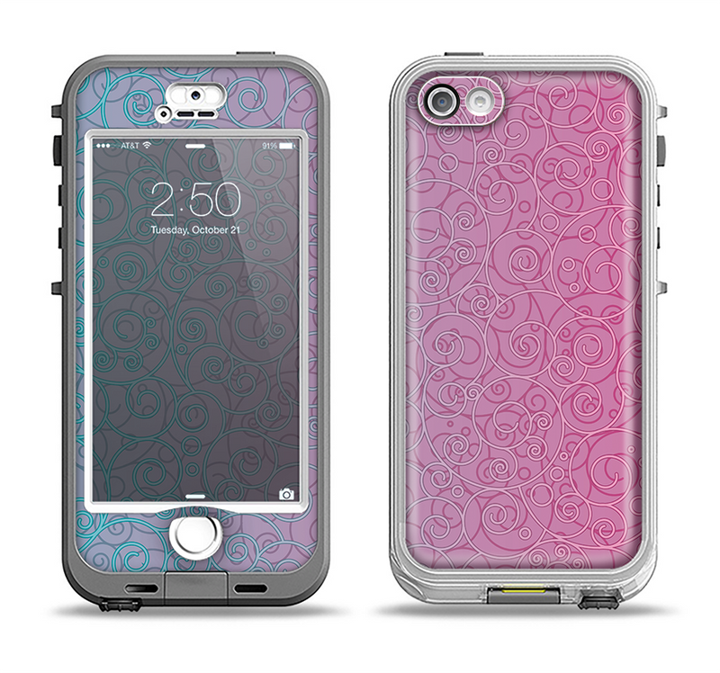 The OverLock Pink to Blue Swirls Apple iPhone 5-5s LifeProof Nuud Case Skin Set