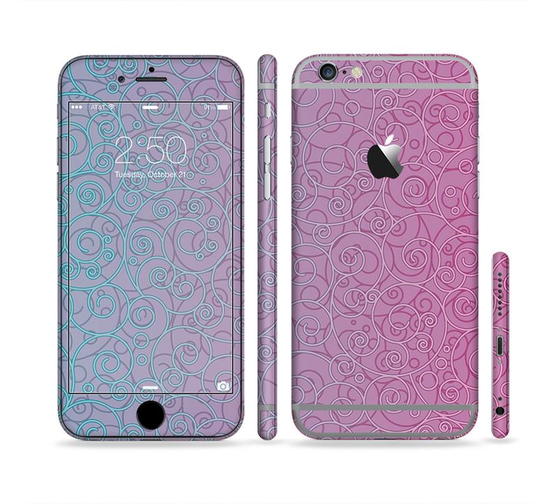 The OverLock Pink to Blue Swirls Sectioned Skin Series for the Apple iPhone 6/6s Plus