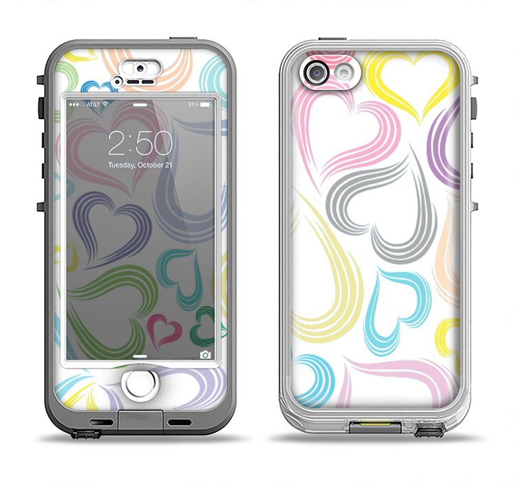 The Pastel Color Vector Heart Pattern Apple iPhone 5-5s LifeProof Nuud Case Skin Set
